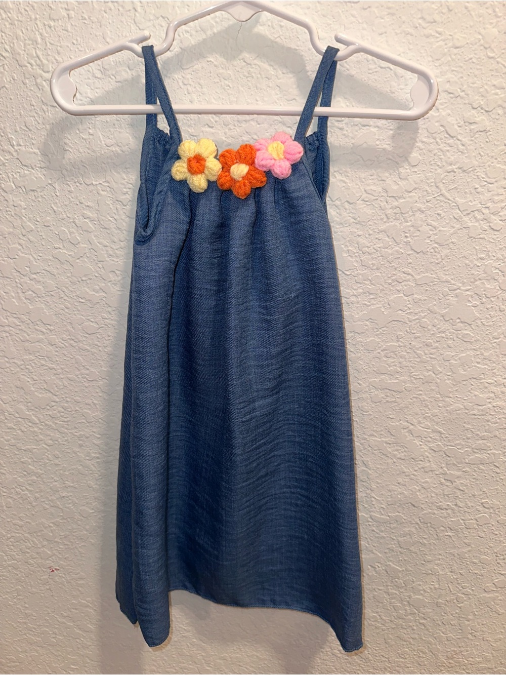 Girls Blue Sundress with Crochet Flower Accent